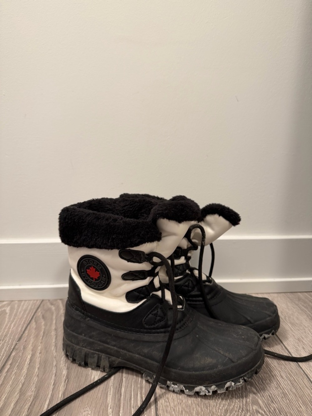 Black and White Insulated Lace-Up Snow Boots
